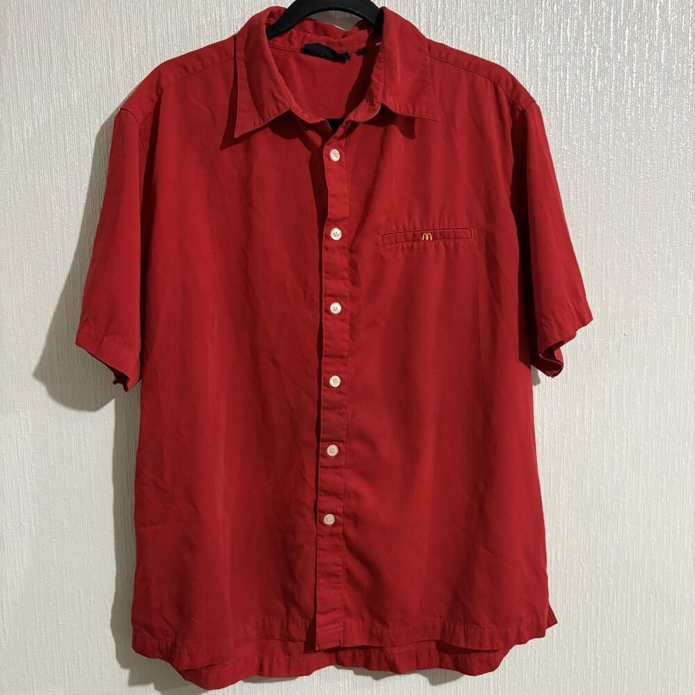 McDonald’s Vintage Uniform Shirt Short Sleeve Button Down Red Unisex Large